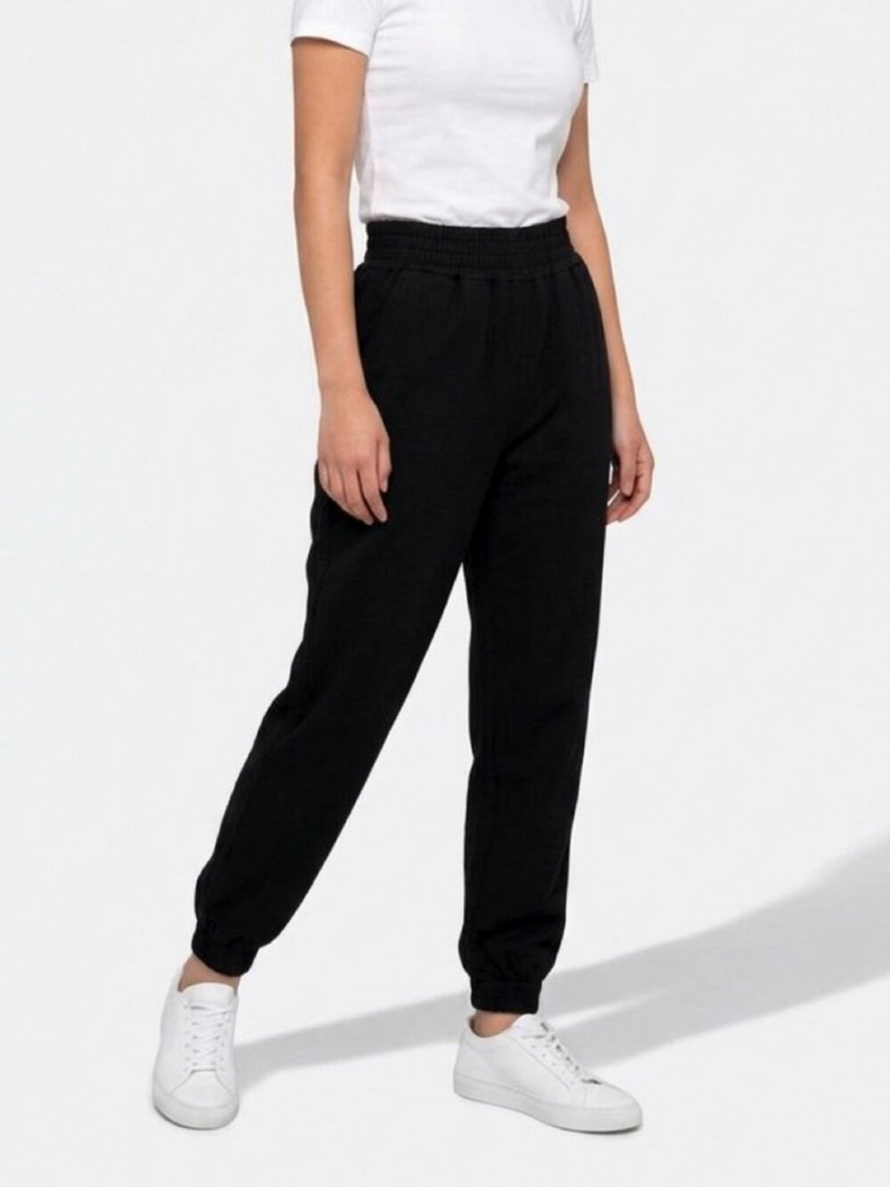 Love Tree Linen Blend Smocked Waist Jogger Pants Black Small